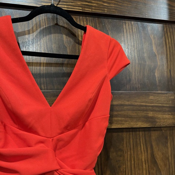 Dress The Population Women Small Red Body Con Wrap V-Neck Cap Sleeve Dana - Picture 3 of 14